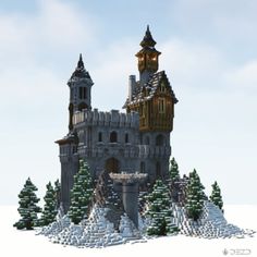 Hillside Castle Minecraft, Minecraft Snowy Mountain Castle, Snowy Tundra Minecraft House, Winter Castle Minecraft, Ice House Minecraft, Snow Castle Minecraft, Minecraft Snow Castle, Snowy Minecraft Builds