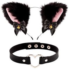 PRICES MAY VARY. The Package Includes - 1pcs plush cat ear headband with bell, and 1pcs hollow heart chocker, great costume supplies for activities and party. Cat Ear Headband - Black plush cat ear headband with bowknots and gold bells, the inner lining is pink, looks very realistic. It measures 25 x 10cm/9.8 x 3.9 inch, one size fits for most. Heart Chocker - The black chocker is designed with a hallow silver heart, and the length of it can be adjusted, ranges from 36-40cm/14-16 inch x 1.8cm/0. Black Cat Ears Headband, Claw Gloves, Cat Ear Headband, Cat Ears Headband, Heart Choker, Hair Band For Girl, Halloween Fancy Dress, Ear Hair, Ears Headband