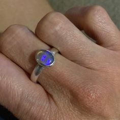 This Is A Very Unique Ring With Substantial Solid Sterling Silver And A Breathtaking And Mesmerizing Neon Blue/Purple Flashes Of Fire On This Opal. One Of A Kind In Color As Well. I Wore It Lightly And Had Compliments Rolling In Every Time. Stamped 925 Inside Band. May Have Slight Signs Of Wear On Band But Otherwise In Very Good Condition. Other Rings Pictured Are Not Included. Mood Ring, Lightning Ridge, Ring Pictures, Unique Ring, Neon Blue, Ring Size 7, Womens Jewelry Rings, Unique Rings, Blue Purple