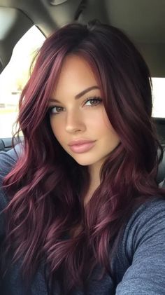 11 Black Cherry Hair Color Ideas: Stunning Looks to Inspire Your Style All Over Burgundy Hair Color, Ombre Hair Red And Brown, Vivid Hair Color Ideas For Winter, Purple Red Hair Burgundy, Plum Lowlights In Brown Hair, Black Hair Dye Ideas Coloring, Maroon Hair Color Burgundy, Cherry Plum Hair Color, Maroon Purple Hair