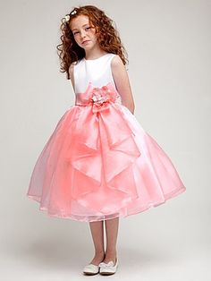 Coral Organza Skirt Dress w/ Bow & Flower Lilac Flower Girl Dresses, Ruffle Flower Girl Dress, Organza Flower Girl Dress, Satin Flower Girl Dress, Cheap Flower Girl Dresses, Girls Dresses Online, Ruffle Flower, Organza Skirt, Kids Party Dresses