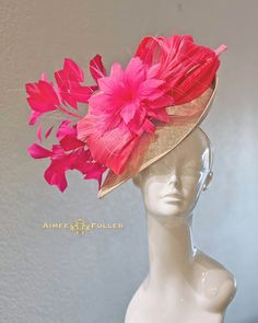 Hot Pink Kentucky Derby Hat Fancy silk bow feature and hand-cut feather-bursts on asymmetrical hatinator / fascinator. AVAILABLE IN VARIOUS COLORS; please inquire and I'll be glad to assist. Easy-to-wear headband fascinator makes a statement and can be worn to a myriad of events: Easter, bridal, derby-wear, Del Mar Races, hat contests, church, galas, Kentucky Derby, Melbourne Cup, high tea, weddings, cocktail parties, and more. Some customization available; please message with your requests to see if we can meet your needs. Other colors available; please inquire before purchase if you need another.  *FREE SHIPPING  For more STATEMENT JEWELRY and HANDMADE HATS go to www.aimeesfuller.com Aimee Fuller has been a trusted online seller since 1999, and is excited to bring her creations back to E Pink Fascinator, Royal Ascot Hats, Derby Fascinator, Ascot Hats, Melbourne Cup, Kentucky Derby Hats, Kentucky Derby Hat, Millinery Hats, Fancy Hats