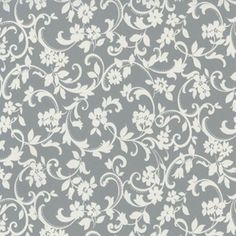 a gray and white wallpaper with flowers on it