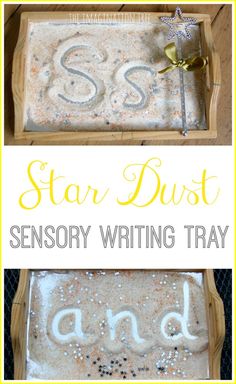 star dust writing tray with letters and stars on it