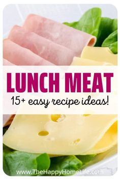 the words lunch meat are overlaid with images of cheese, lettuce and ham