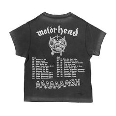 OTHER X MOTORHEAD We've teamed up with Motorhead to recreate some of their most iconic designs from the early years, diving deep into the archive to bring back some of the earliest and rarest designs.  Every tee has been individually treated to create a unique and original product. All hand washed, printed, distressed, aged, beaten, blasted and burned at our UK studio using our signature blend of authentic vintage plastisol inks.  Please Note: Due to the extensive washing process we've developed Motorhead T Shirt, Concert Tshirt Designs, Swamp Fashion, Band Merch Ideas, Vintage Rock Tees, Vintage Band T Shirts, Music Merch, Merch Ideas, Vintage Band Tees