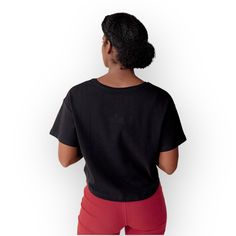 Boxy cropped fit looks great with your favorite high-waist bottoms. The cropped fit flattering your bump or waistline. The short sleeve rib knit topper can be worn alone or doubles as a nursing/pumping cover when paired with our stretch tank dress. Black Athleisure Cropped T-shirt For Workout, Black Relaxed Fit Cropped T-shirt Athleisure, Black Loose Fit Cropped Cotton T-shirt, Black Boxy Cropped Cotton T-shirt, Black Boxy Cropped Top, Fitted Black Cropped T-shirt For Everyday, Trendy Black Crop Top For Workout, Versatile Black Stretch Crop Top, Boxy Black Cotton Top