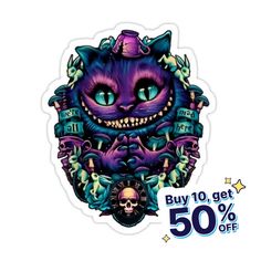 a sticker with an image of a cat on it's face and the words buy