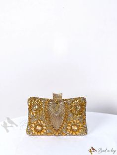 Bird in Bag - Rhinestone-Decorated Clutch Bag Box Bag, Mini Fashion, Yellow Color, Clutch Bag, Pattern, Color