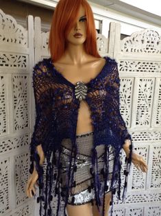 Bohemian Open Knit Shawl, Bohemian Winter Shawl Made Of Yarn, Bohemian Hand Knitted Shawl Wrap, Bohemian Yarn Shawl For Winter, Bohemian Winter Yarn Shawl, Bohemian Hand-knitted Shawl Wrap, Bohemian Acrylic Yarn Shawl For Winter, Elegant Blue Shawl For Fall, Handmade Fall Festival Shawl