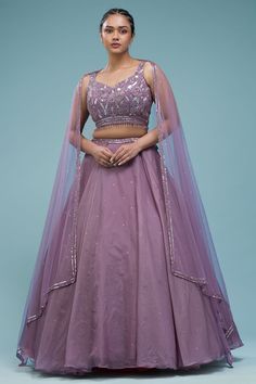 #lehenga #lehengacholi #samyakkclothing #samyakklehenga #organza fabric #designerlehenga #dusty lavender color #sequins work #purple pantone #embroidery #onlineshopping #onlinelehenga Beautiful Blouse Designs For Lehenga, Front Blouse Designs Latest For Lehenga, Lavender Lehenga Ideas, Dusty Lavender Lehenga, Net Lehenga Choli Designs Latest, Lahenga Design Net, Lavender Lehanga Designs, Lilac Color Saree, Light Purple Lehenga Color Combos