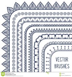 a set of four hand drawn borders with decorative elements in black and white stock photo