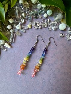 Handmade beaded rainbow earrings Bohemian Dangle Crystal Earrings With Colorful Beads, Dangle Beaded Earrings With Gemstone Beads For Jewelry Making, Gemstone Beaded Dangle Earrings For Jewelry Making, Bohemian Crystal Dangle Earrings With Colorful Beads, Gemstone Beads Dangle Earrings For Jewelry Making, Adjustable Rainbow Earrings As Gift, Dangle Beaded Earrings With Gemstone Beads As Gift, Bohemian Rainbow Drop Earrings Jewelry, Rainbow Bohemian Beaded Drop Earrings