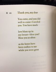 an open book with some writing on it's page and the words thank you, my dear