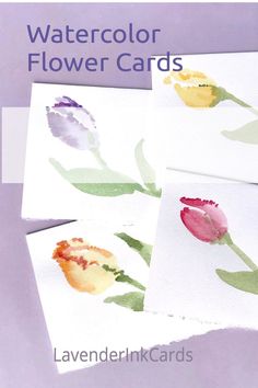 three watercolor flower cards on top of each other with the words, watercolor flower cards