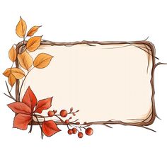 a frame with autumn leaves and berries on the edges is shown in this drawing style