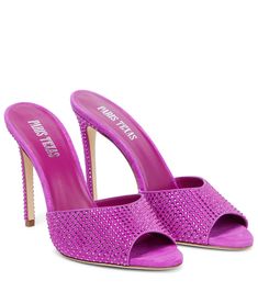 Covered in glistening crystals, the Holly sandals from Paris Texas are sure to become your go-to party shoe. Made from magenta pink suede, they have a round toe and towering stiletto heels. Magenta Shoes, Stunning Shoes, Pink Suede