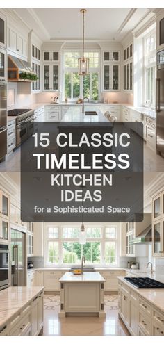 classic timeless kitchen ideas Classic Transitional Kitchen, Kitchen Patio Doors Ideas, Three Island Kitchen, Best Kitchen Upgrades, Classic Kitchen Ideas Interior Design, Simple Clean Kitchen Design, Closed Off Kitchen Ideas, Flush Mount Kitchen Lighting Over Island, Vintage Traditional Kitchen