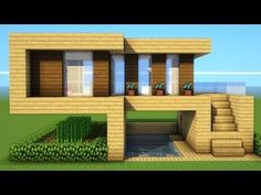 an image of a house in minecraft with stairs leading to the front door and windows