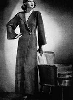 Women's Classic House Coat Bath Robe Knitting Pattern in Moss Stitch (ENGLISH LANGUAGE ONLY) *This is DIGITAL DOWNLOAD you will not receive a physical product* 1930's House Coat The house coat was marketed to housewives as fashionable leisurewear for comfort and coverage. They were used to stay warm after a bath, getting ready for bed, and while going about your morning routine. This robe is a beautiful example of the period with its elegance and sophisticated look. Sizes: 34 MATERIALS REQUIRED: Knit Robe Pattern, Knitting Pin, House Coat, Long Gown Dress, Moss Stitch, Classic House, Leisure Wear, English Language, Morning Routine