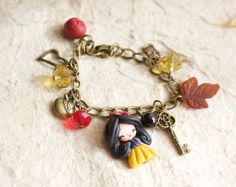 charms bracelet / snowwhite bracelets /disney by ZingaraCreativa Princess Bracelets, Disney Bracelet, Charms Bracelet, Bracelet Charm, Polymer Clay Jewelry, Bracelet Gift, Clay Jewelry, Girlfriend Gifts, Cinderella