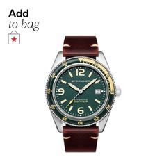 in stock Green Watches With Leather Strap And Round Dial, Classic Green Watch For Everyday Use, Green Leather Analog Watch, Leather Strap Watch, Leather Straps, Genuine Leather, Green, Leather, Black