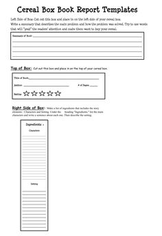 a book report template with stars in the middle and text below it that reads,'cereal box book report templates '