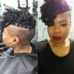 The last time you seen Jazz, She was Transitioning from perm to natural… : : For the last few months she’s been Rocking this #protectivestyle #Kinkytwist done by Jazz with #shavedsides. : : We sat in a few Barbers seats that she will be sharing with... Shaved Side, Tapered Sides, Tapered Natural Hair, Natural Hair Cuts, Tapered Hair, Mohawks