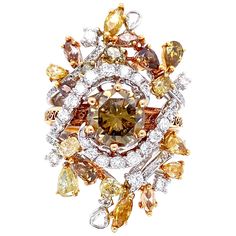 This ring's graceful yet lively silhouette – quintessential to Dilys’ – is adorned with a carefully-selected mix of fancy yellowish brown diamonds that are arranged to evoke a sense of earthy elegance. At the centre of this beautiful ring is the IGI certified 1.62 carat Fancy Yellowish Brown diamond, characterised by a rich, balanced colour and the ‘fire’ or brilliance one sees when looking at the stone, giving it a mesmerising and mysterious edge. Designed by the renowned Hong Kong jewelry desi Tri Color Gold Rings, Earthy Elegance, Brown Diamonds, Jewelry Words, Brown Diamond, Fancy Color Diamonds, Beautiful Ring, Cocktail Rings, Tri Color