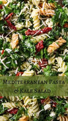 pasta and kale salad with garlic basil dressing