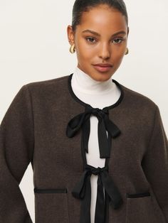 Layer up. Shop the Daisy Cropped Jacket from Reformation, a collarless cropped jacket with a tie front and patch pockets. Cropped Wool Outerwear For Work, Cropped Outerwear For Office In Fall, Elegant Cropped Outerwear For Fall, Elegant Cropped Cardigan For Work, Brown Cropped Outerwear For Work, Cropped Brown Outerwear For Work, Formal Cropped Outerwear For Fall, Cropped Wool Outerwear For Spring, Chanel Loafers