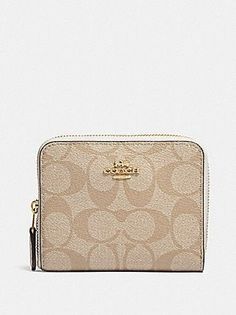 Coach Women's Small Zip Around Wallet Light Khaki Chalk F30308 Signature coated canvas Two credit card slots Bill compartment Zip coin pocket Zip-around closure Outside slip pocket 4 1/2" (L) x 3 3/4" (H) x 3/4" (W) Shoulder Bag Outfit, Coach Coin Purse, Luxury Bags Collection, Cute Wallets, Card Case Wallet, Coin Purse Wallet, Coach Outlet, Fancy Bags, Coach Wallet