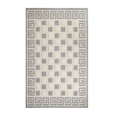 a gray and white rug with squares on it's sides, in front of a white background