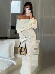 Knit Off-Shoulder Long Sleeve Maxi Dress – Free From Label Beach Party Dress, Party Dress Women, Maternity Outfits, Trendy Maternity, Loose Long Sleeve, Holiday Beach, Knitwear Dress, Long Sleeve Maxi, Party Dresses For Women