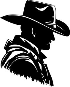 a black and white silhouette of a man wearing a hat