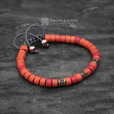 Handcrafted bracelet made with 6mm orange and light red ceramic Mykonos beads featuring rose gold plated 925 silver spacer beads with black CZ Diamond stones. It's adjustable, utilizing a sliding knot made with macrame cord and is easy to put on and take off by yourself. Ceramic beads are handmade and have unique patterns with vibrant colors. You may have a piece created just for you. Please send message for custom orders. I can create a bracelet as you wish and send you the photos before you pu Beaded Rose, Red Ceramic, Artisan Bracelets, Handcrafted Bracelets, Sliding Knot, Macrame Cord, Cz Diamond, Ceramic Beads, Summer Jewelry