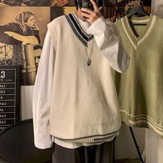 Aonga Men Sweater Vest Patchwork Simple Panelled Sleeveless Knit Sweaters Male Loose V-neck All-match Korean Preppy Style Streetwear Size Suggest Size M: weight 40kg-50kg, height 155cm(61")~165cm(65") Size L: weight 50kg-60kg, height 165cm(65")~170cm(67") Size XL: weight 60kg-70kg, height 170cm(67")~175cm(69") Size 2XL: weight 70kg-80kg, height 175cm(69")~180cm(71") Applicable Scene Shopping Style Preppy Style Origin US(Origin) Applicable Season Four Seasons Material Polyester Material Acrylic I Style Knitted Vest, Women Sweater Vest, Vest Patchwork, Mens Vest Fashion, Sweater Vest Mens, Sleeveless Jumper, Sweater Vest Women, Swaggy Outfits, 인물 사진