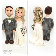 two pictures of the same wedding cake topper