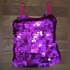 Brand New Originally $69 Fits A Small/Medium Bundle And Save Summer Purple Sequined Tops, Purple Y2k Tank Top For Spring, Cheap Pink Y2k Camisole, Purple Fitted Cropped Tank Top, Cheap Purple Tank Camisole, Pink Glitter Tank Top, Sparkly Tank Top, Green Cami, Black Cami Top