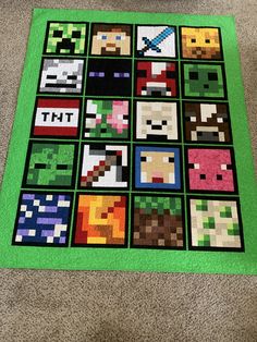 an image of the legend of zelda quilt on the floor in front of a carpet