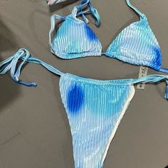 Nwt Shein Blue Velvet Bikini Blue Fitted Beachwear Swimwear, Fitted Blue Swimwear For Beach Season, Light Blue Stretch Swimwear For Party, Fitted Blue Swimwear For Summer, High Cut Swimsuit, Cheeky Bikinis, Blue Velvet, Womens Swim, Color Blue