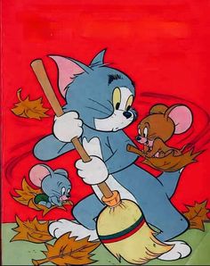 an image of a cartoon character holding a baseball bat and wearing a mouse costume with other characters surrounding it