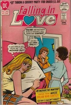 a comic book cover for falling in love with two women talking to each other and one man