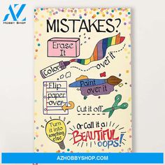 Teacher Classroom Canvas Mistakes - Erase It, Student Wall Art Back to School Gift for Teacher