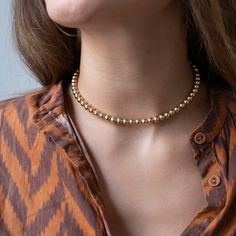 Gold Bead Necklace by Vivien Frank Jewlery beaded gold necklace choker necklace Gold Bead Necklace, Rolo Chain, Rose Gold Necklace, Minimalist Necklace, Gold Beads, Gold Filled, Gold Necklace, Beaded Necklace, Fine Jewelry