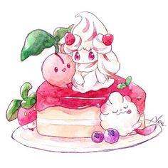 a drawing of a cake with fruit on top