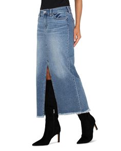 Find LIVERPOOL Denim Maxi Skirt on Editorialist. Liverpool Los Angeles Denim Maxi Skirt.Color:Tanglewood.Size:4.Material:Cotton/elastane.Skirts. Fashion Forecasting, Denim Maxi, Denim Blouse, Denim Maxi Skirt, Knit Leggings, Valentine's Day Outfit, Girls Denim, Dress Gift, Woven Top