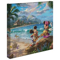 a painting of mickey and minnie on the beach