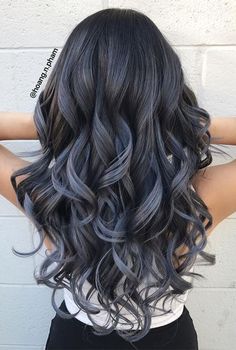 Dark And Silver Balayage Hair, Virgin Hair Transformation, Fun Hair Highlights, Ombré Grey Hair, Grey Bayalage Hair, Silver Bayalage Hair, Ombre Hair Grey, Charcoal Hair Color, Bayalage On Black Hair