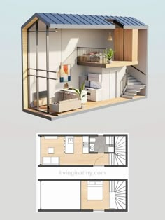 the floor plan for a tiny house with loft